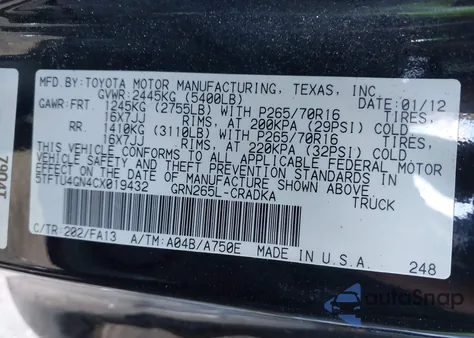 2012 Toyota Tacoma Prerunner V6 z USA, uszkodzony, nr VIN 5TFTU4GN4CX019432